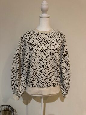 CALIA by Carrie Underwood Cream Crewneck Sweater with Black Spot Print
